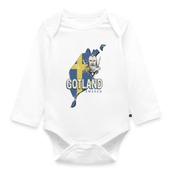 Gotland in Sweden Retro Province with Map - Organic Longsleeve Baby Bodysuit - white - Front
