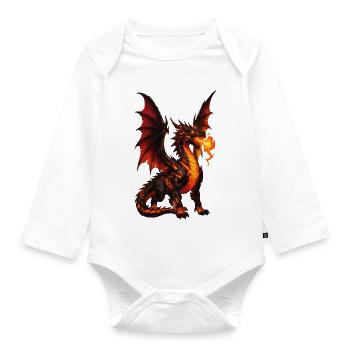 Feuerdrache Flammenatem - Baby Bio-Langarm-Body - Weiß - Vorne
