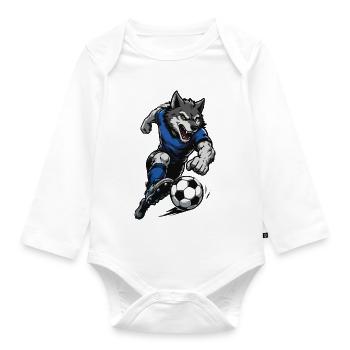 Wolf Storm Football Dribble - Organic Longsleeve Baby Bodysuit - white - Front