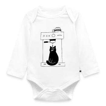 Cat Coffee Barista Vintage - Organic Longsleeve Baby Bodysuit - white - Front