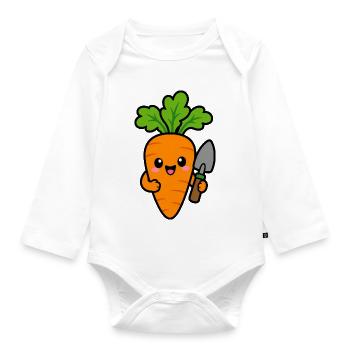 Carrot with Garden Shovel Cartoon - Organic Longsleeve Baby Bodysuit - white - Front