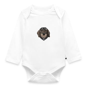 Rauhaardackel Metal - Baby Bio-Langarm-Body - Weiß - Vorne