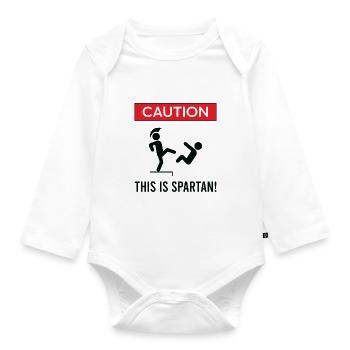 "Attention, c'est spartiate" du Spartiate - Body Bébé bio manches longues - blanc - Devant