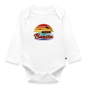 Moin Basin with Seagull in Retro Style Bansin - Organic Longsleeve Baby Bodysuit - white - Front