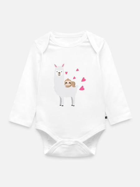 Sloth Riding Llama Valentinstag Geburtstag T-Shirt - Baby Bio-Langarm-Body - Weiß