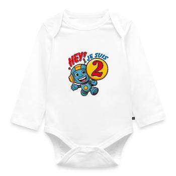 Deux ans petit robot mignon anniversaire d'enfant. - Body Bébé bio manches longues - blanc - Devant