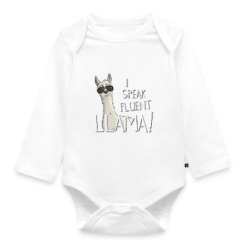 I am fluent in llama and alpaca! - Organic Longsleeve Baby Bodysuit - white - Front