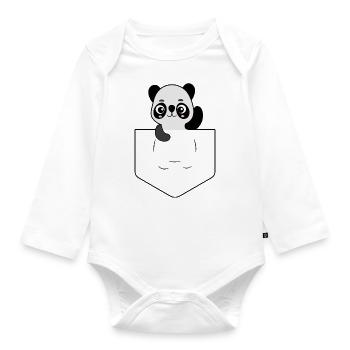 Putzi the Panda in pocket size - Organic Longsleeve Baby Bodysuit - white - Front