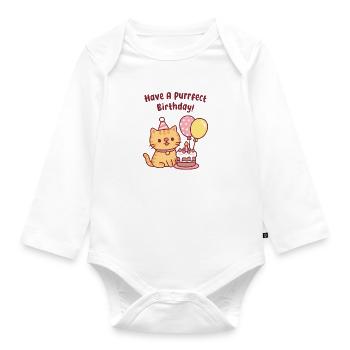 Cute Tabby Cat With Cake Purrfect Birthday Funny - Organic Longsleeve Baby Bodysuit - white - Front