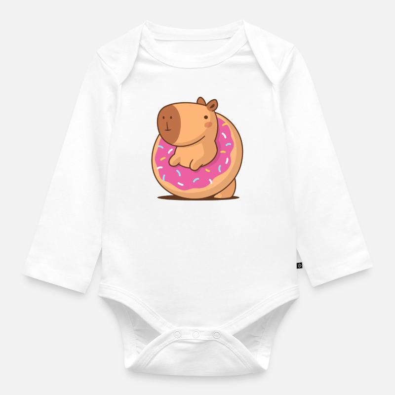 Beignet Capybara - Body Bébé bio manches longues - blanc