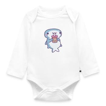 Requin marteau mignon buvant du thé Boba - Body Bébé bio manches longues - blanc - Devant