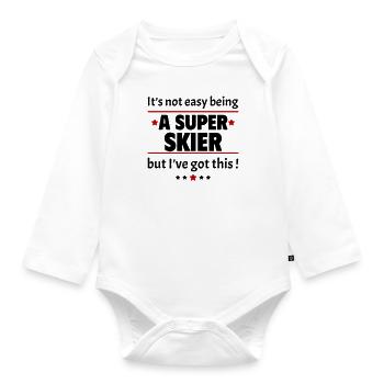 It's not easy to be a super skier! - Organic Longsleeve Baby Bodysuit - white - Front