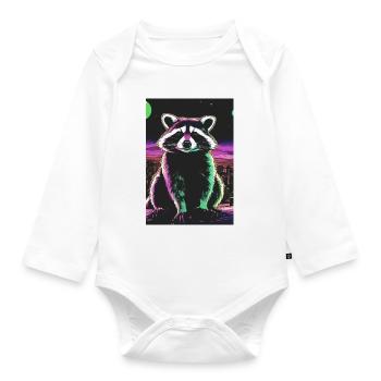 raccoon,comic,urban, watercolor, colorful,city - Organic Longsleeve Baby Bodysuit - white - Front