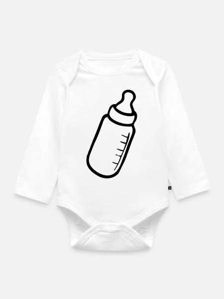 Biberon - Body Bébé bio manches longues - blanc