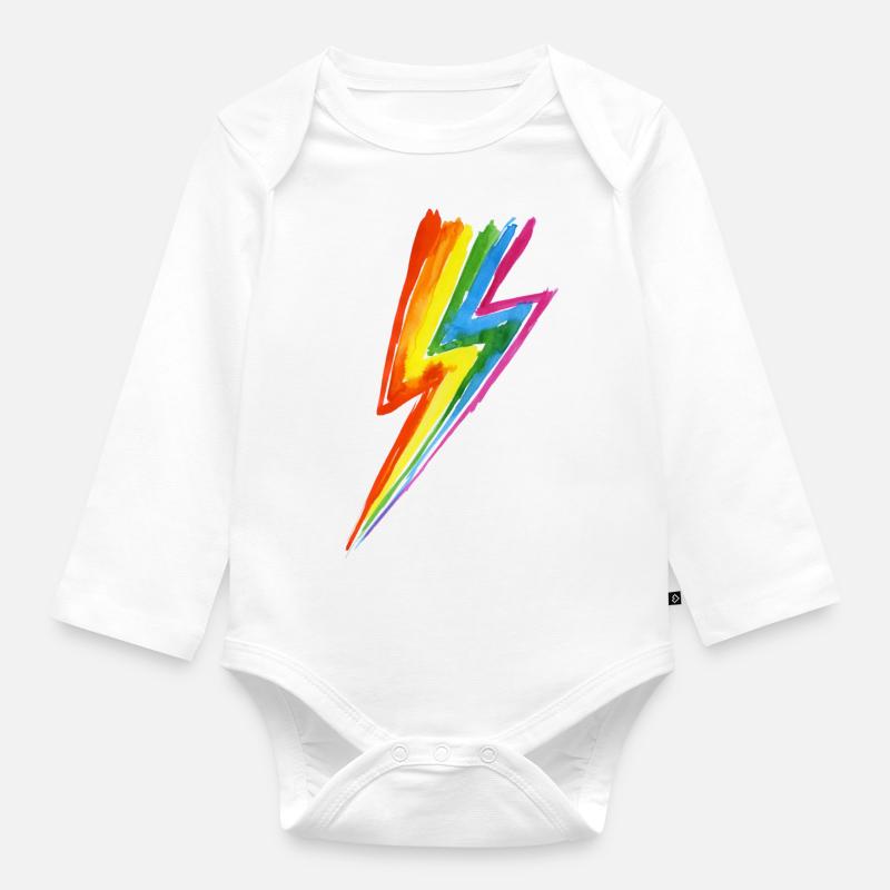 Regenbogen Power Blitz - Hit by rainbow lightning! - Baby Bio-Langarm-Body - Weiß