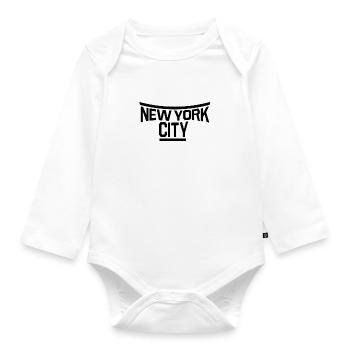 New York Schriftzug - Premium Design - Baby Bio-Langarm-Body - Weiß - Vorne