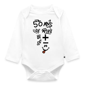 50 years old less birthday 90 - Organic Longsleeve Baby Bodysuit - white - Front