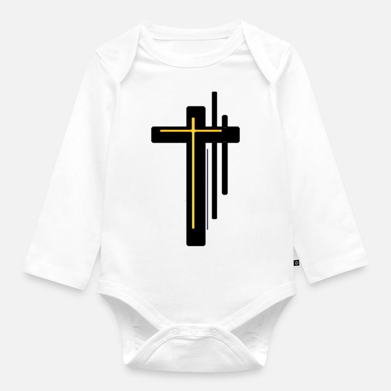 Croix chrétienne - Body Bébé bio manches longues - blanc