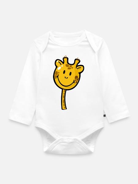 Smiley Giraffe - Baby Bio-Langarm-Body - Weiß