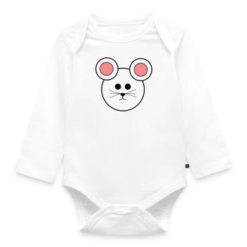 Cartoon mouse white pink pink - Organic Longsleeve Baby Bodysuit - white - Front