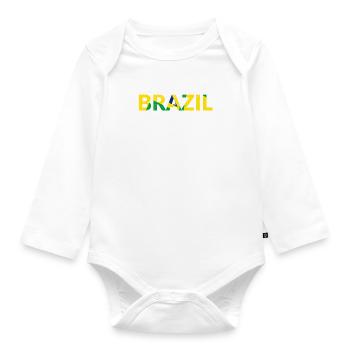 Brasilien, Brazil, Brasilianer, Flagge, Flaggen - Baby Bio-Langarm-Body - Weiß - Vorne