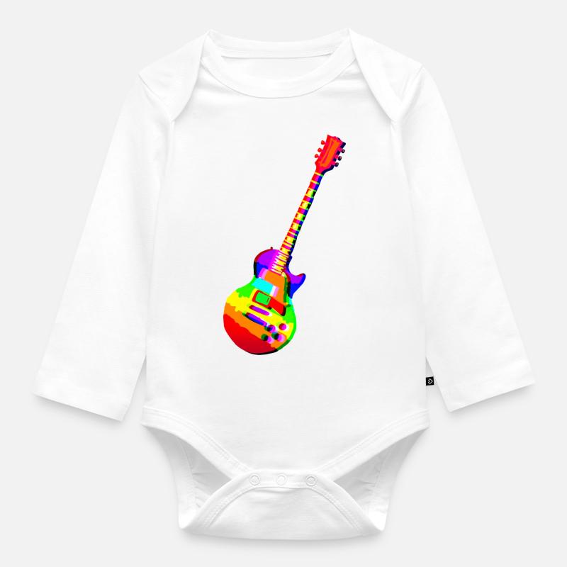 Guitare électrique colorée - Body Bébé bio manches longues - blanc