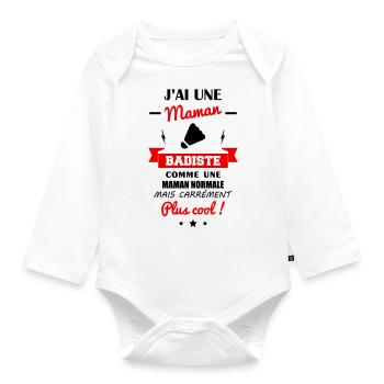 J ai une maman badiste, badminton,cadeau grossesse - Body Bébé bio manches longues - blanc - Devant