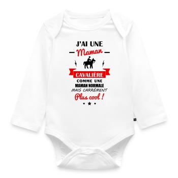 J'ai une maman cavalière, cheval, cadeau grossesse - Body Bébé bio manches longues - blanc - Devant