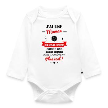 J'ai une maman handballeuse, handball, hand, bébé - Body Bébé bio manches longues - blanc - Devant