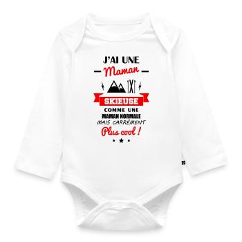 J'ai une maman skieuse, ski, montagne, bébé,cadeau - Body Bébé bio manches longues - blanc - Devant
