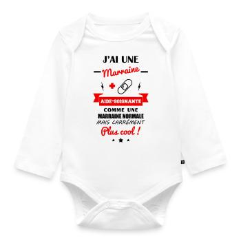J'ai une marraine aide-soignante, cadeau soignante - Body Bébé bio manches longues - blanc - Devant