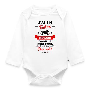 J'ai un tonton motard, cadeau bébé, moto - Body Bébé bio manches longues - blanc - Devant