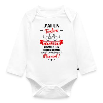 J'ai un tonton cycliste,cadeau naissance bébé,vélo - Body Bébé bio manches longues - blanc - Devant