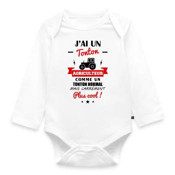 J'ai un tonton agriculteur, cadeau bébé, tracteur - Body Bébé bio manches longues - blanc - Devant