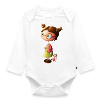 petite fille à lunettes - Body Bébé bio manches longues - blanc - Devant