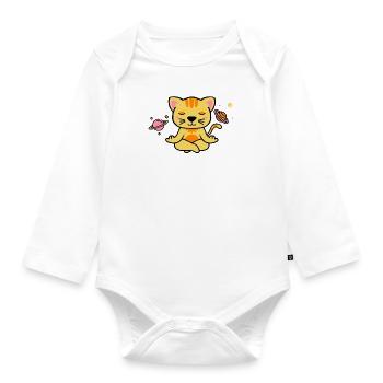 zen yoga cat space meditation sport training - Organic Longsleeve Baby Bodysuit - white - Front