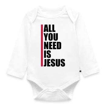 Strip Need Jesus - Organic Longsleeve Baby Bodysuit - white - Front