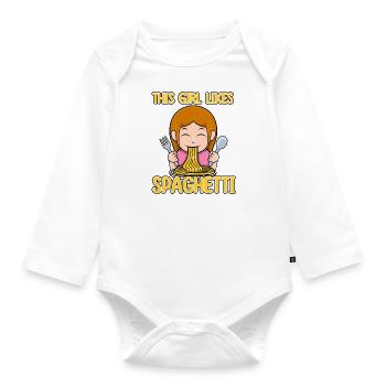 Girl Likes Spaghetti Team Pâtes Nouilles Cuisine - Body Bébé bio manches longues - blanc - Devant