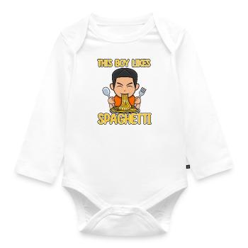 Junge mag Spaghetti Italienische Nudeln Food Chef - Baby Bio-Langarm-Body - Weiß - Vorne