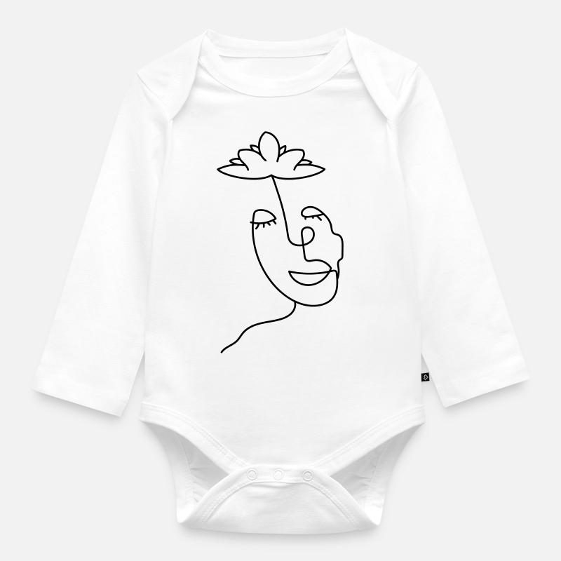 Tête minimaliste avec fleur de lotus - Body Bébé bio manches longues - blanc