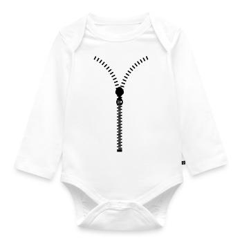 Open me! -Zipper - Organic Longsleeve Baby Bodysuit - white - Front