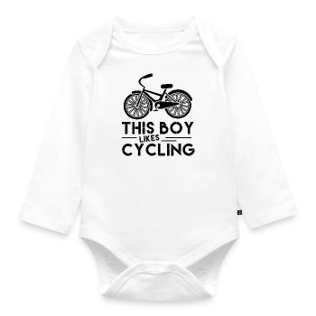 Boy Likes Cycling Cardio Hobby Sports Bicycle - Organic Longsleeve Baby Bodysuit - white - Front