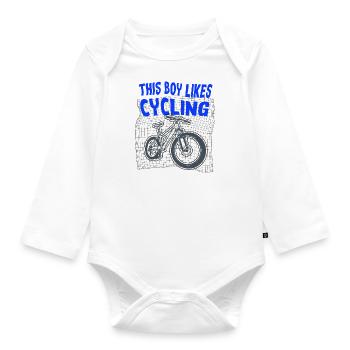 Boy aime le vélo, les sports de plein air - Body Bébé bio manches longues - blanc - Devant