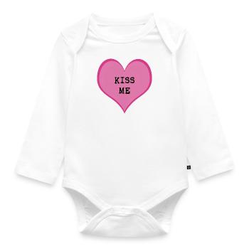 Kiss me - Organic Longsleeve Baby Bodysuit - white - Front
