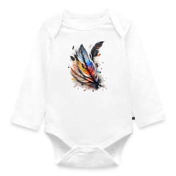 Federn Boho Ethno Style Muster Tribal Indianer - Baby Bio-Langarm-Body - Weiß - Vorne