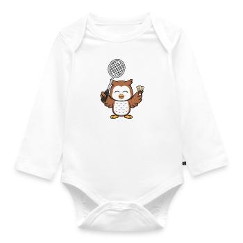 Owl Playing Badminton Hobby Sports Badminton - Organic Longsleeve Baby Bodysuit - white - Front