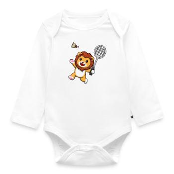 Lion jouant au badminton Shuttlecock Hobby Sports - Body Bébé bio manches longues - blanc - Devant