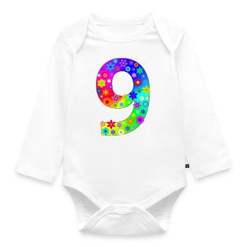 Blumen Zahl 9 - Baby Bio-Langarm-Body - Weiß - Vorne