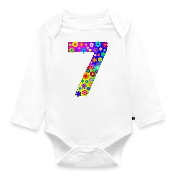 Blumen Zahl 7 - Baby Bio-Langarm-Body - Weiß - Vorne