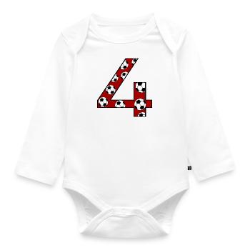 4th Birthday Football Red - Organic Longsleeve Baby Bodysuit - white - Front